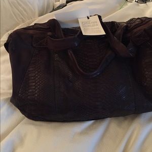Leather and python zipper tote bag